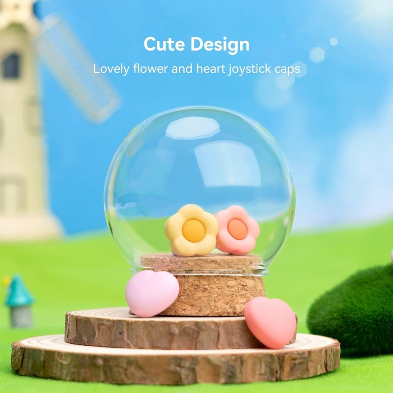 GEEKSHARE Silicone Joystick Thumb Grip Caps, Joystick Cover Compatible with Switch/OLED/Switch Lite,4PCS - Heart & Flower (Pink&Yellow) - Image 3